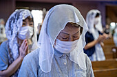 Morning mass on August 9th, every year, in memory of the victims of the atomic bomb. Urakami Cathedral, Nagasaki, Japan