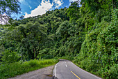 Route 9 winding through the lush Yungas subtropical rainforest between Salta and San Salvador de Jujuy, Argentina.