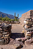 Partially reconstructed ruins in the Pucara of Tilcara, a pre-Hispanic archeological site near Tilcara, Humahuaca Valley, Argentina.