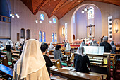 Morning mass on August 9th, every year, in memory of the victims of the atomic bomb. Urakami Cathedral, Nagasaki, Japan