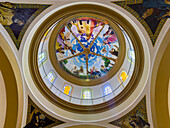 Interior of the dome and ceiling in the Church of Our Lady of the Rosary, Monteros, Argentina. The dome is painted with both Biblical and local scenes.