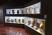 Pre-Hispanic Amerindian funerary urns in the Pio Pablo Diaz Archeological Museum in Cachi, Argentina. Regional Development Period.