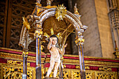 Seville, Spain, Oct 23 2016, Detailed close up of the Niño Jesus statue by Martinez Montañes inside the historic Catedral de Sevilla, Spain, showcasing intricate craftsmanship and religious symbolism.