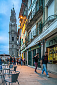 Porto, Portugal, Apr 15 2017, Evening street scene with Torre dos Clerigos in Porto, Portugal.