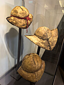 16th Century Spanish leather helmets in the Juan Lavalle Historical Provincial Museum, San Salvador de Jujuy, Argentina.