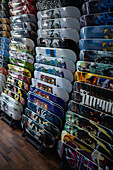 Assorted boards inside skateboarding store