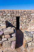 Partially reconstructed ruins in the Pucara of Tilcara, a pre-Hispanic archeological site near Tilcara, Humahuaca Valley, Argentina.