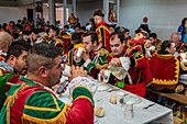 Traditional lunch at The Festival of Saint John of Sobrado, also known as Bugiada and Mouriscada de Sobrado, takes place in the form of a fight between Moors and Christians , locally known as Mourisqueiros and Bugios, Sao Joao de Sobrado, Portugal