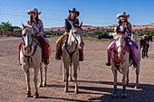 The rodeo queen and her attendants pose on horseback before the Moab Junior Rodeo in Utah.