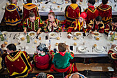 Traditional lunch at The Festival of Saint John of Sobrado, also known as Bugiada and Mouriscada de Sobrado, takes place in the form of a fight between Moors and Christians , locally known as Mourisqueiros and Bugios, Sao Joao de Sobrado, Portugal