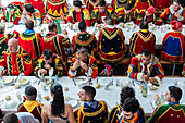 Traditional lunch at The Festival of Saint John of Sobrado, also known as Bugiada and Mouriscada de Sobrado, takes place in the form of a fight between Moors and Christians , locally known as Mourisqueiros and Bugios, Sao Joao de Sobrado, Portugal