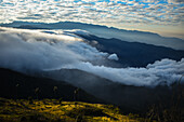 Sunrise view of the Sierra Nevada de Santa Marta, Mountains, including Cerro Kennedy, also known as 'la Cuchillo de San Lorenzo', Colombia