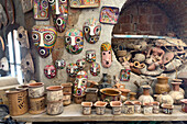 Masks & pots created by master ceramist Manuel Cruz, known as the Gaudí of Cafayate, in his studio in Cafayate, Argentina.