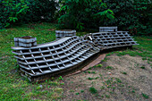 Building Sculptures and Girl with a Dove by Kristof Kintera at Holubicka Park, Prague