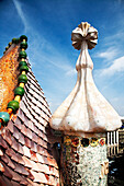 Barcelona, Spain, Sept 4 2008, Explore the unique ceramic features adorning Casa Batlló’s rooftop in Barcelona, showcasing Gaudís distinctive architecture.