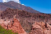 Colorful eroded geologic formations in the Quebrada de Cafayate in the Calchaqui Valley of Argentina. Also called the Quebrada de las Conchas.