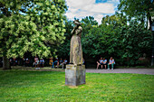 Building Sculptures and Girl with a Dove by Kristof Kintera at Holubicka Park, Prague