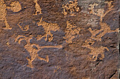 Bighorn sheep figures on a pre-Hispanic Fremont Amerindian rock art panel in Nine Mile Canyon, Utah.