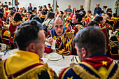 Traditional lunch at The Festival of Saint John of Sobrado, also known as Bugiada and Mouriscada de Sobrado, takes place in the form of a fight between Moors and Christians , locally known as Mourisqueiros and Bugios, Sao Joao de Sobrado, Portugal