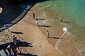 Beach under stone bridge Rocher du Basta, Biarritz, France