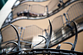 Barcelona, Spain, Sept 4 2008, The distinctive terrace railing of Casa Batlló showcases Gaudís unique architectural style in vibrant Barcelona.