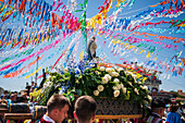 Religious procession finishing at São João Baptista Church during the Festival of Saint John of Sobrado, also known as Bugiada and Mouriscada de Sobrado, takes place in the form of a fight between Moors and Christians , locally known as Mourisqueiros and Bugios, Sao Joao de Sobrado, Portugal