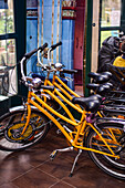 Yellow rental bikes in Budapest