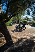 Geparkte Fahrräder im Park von Biarritz, Frankreich