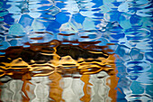 Barcelona, Spain, Sept 4 2008, Frosted glass windows create intriguing reflections of Casa Batllós vibrant colors in Barcelona. A stunning view on Passeig de Gràcia.