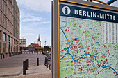 The map details the Mitte district by Alexanderplatz, showcasing landmarks and nearby attractions in Berlin.