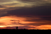 A couple walking at sunset in Labajos, province of Segovia.