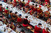 Traditional lunch at The Festival of Saint John of Sobrado, also known as Bugiada and Mouriscada de Sobrado, takes place in the form of a fight between Moors and Christians , locally known as Mourisqueiros and Bugios, Sao Joao de Sobrado, Portugal