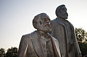 The impressive statues of Karl Marx and Friedrich Engels stand in the Marx-Engels Forum, highlighting their influence in Berlin.