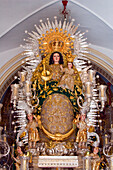 Seville, Spain, June 9 2006, The statue of Nuestra Señora de Consolación holds a prominent place in Carrión de los Céspedes, showcasing intricate details and artistry.