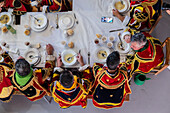 Traditional lunch at The Festival of Saint John of Sobrado, also known as Bugiada and Mouriscada de Sobrado, takes place in the form of a fight between Moors and Christians , locally known as Mourisqueiros and Bugios, Sao Joao de Sobrado, Portugal