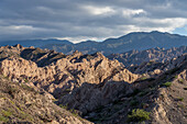 The fantastic eroded landscape of the Angastaco Natural Monument in the Calchaqui Valley in Salta Province, Argentina.