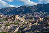 The fantastic eroded landscape of the Angastaco Natural Monument in the Calchaqui Valley in Salta Province, Argentina.