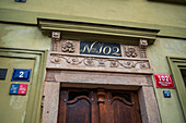 House door and number in Mala Strana, Prague