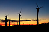 Windmills at sunset in La Lancha, province of Ávila.