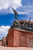 Monument to the Heros of lndependence in Humahuaca in the Humahuaca Valley or Quebrada de Humahuaca, Argentina. The single statue on the monument depicts an indigenous man.