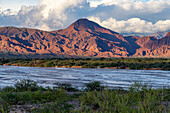 The Calchaqui River in sunset light in the Calchaqui Valley of Salta Province, Argentina.