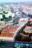 Explore the unique miniaturization effect highlighting the ruins of Franziskaner-Klosterkirche in Berlin Mitte, Germany.