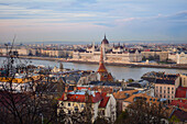 Parliament building and Danube River at sunset, Budapest, Hungary, Europe