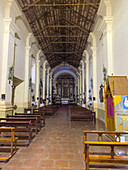 The nave of the 19th Century Church of San Carlos Borromeo in San Carlos, Argentina in the Calchaqui Valley.