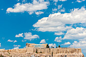 Parthenon, Acropolis and clouds in blue sky, UNESCO World Heritage Site, Athens, Greece, Europe