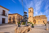 Statue of Don Quixote, Church of San Antonio Abad, Plaza Juan Carlos I, El Toboso, Toledo, Castile-La Mancha, Spain, Europe