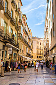 Narrow tiled promenade pedestrian street, old town, Malaga, Costa del Sol, Andalusia, Spain, Europe