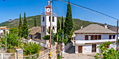 View of clock tower of Greek Orthodox Church, Theologos, Thassos, Aegean Sea, Greek Islands, Greece, Europe