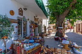 View of souvenir shop in Theologos, Theologos, Thassos, Aegean Sea, Greek Islands, Greece, Europe