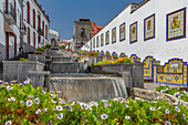 Ceramic benches by water stairs Paseo de Canarias, Firgas, Gran Canaria, Canary Islands, Spain, Atlantic, Europe